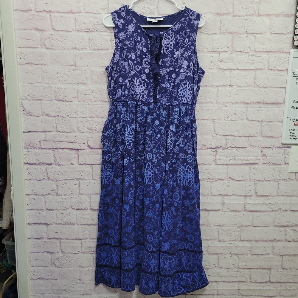 Dreams & Co Blue Floral Maxi Dress Womens 14/16 Sleeveless Cotton Boho Indie